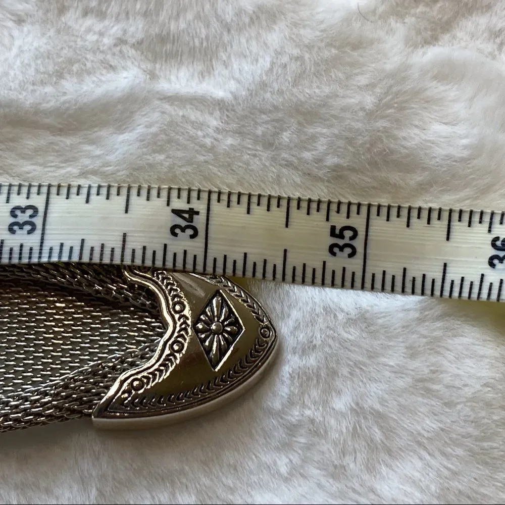 Metal Mesh Silver Tone Indian Head and Beaded Belt Size Small